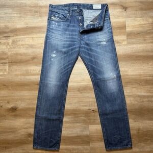 Diesel Buster Jeans Men 29x30 Blue Slim Tapered Dark Wash Distressed Denim 0837A